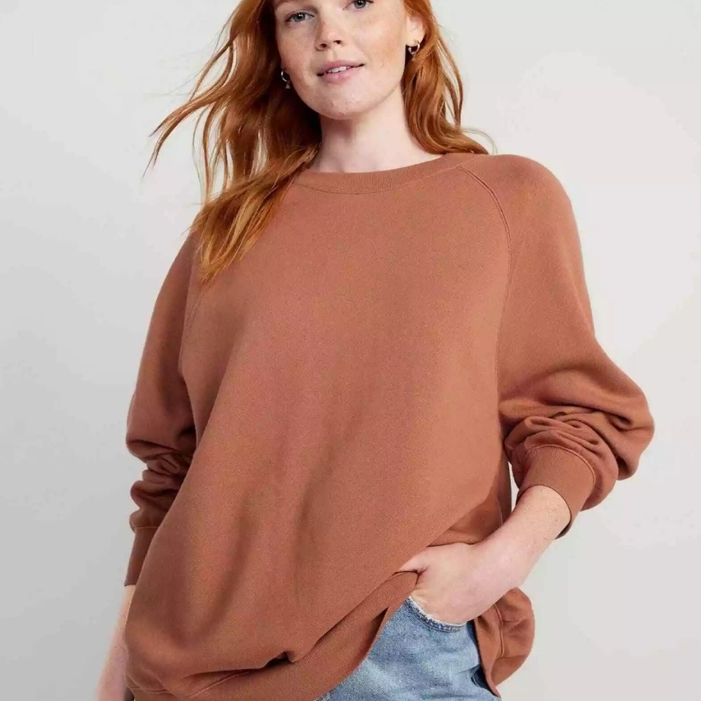 Old Navy Oversized Vintage Tunic Crew Neck Sweatshirt in Camel Brown, Sz M